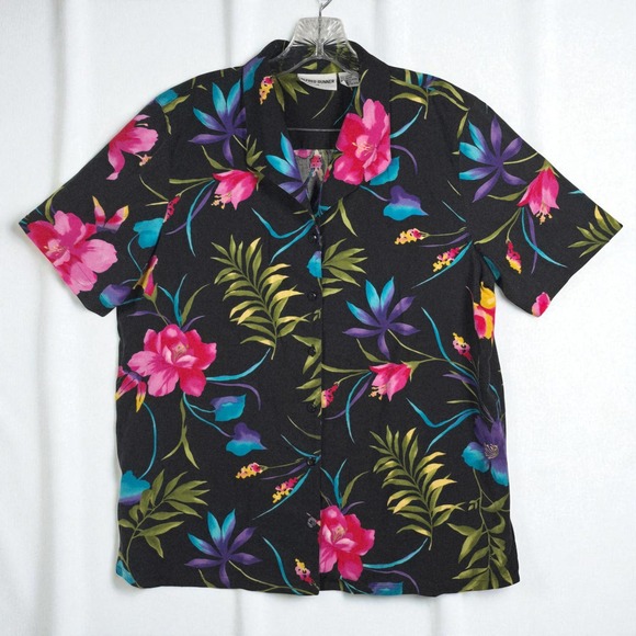 VTG Alfred Dunner Floral Print Button Down Short Sleeve Shirt Woman‎ 14 Hawaiian - Picture 1 of 8
